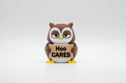 Brown owl AWA sign reading Hoo Cares