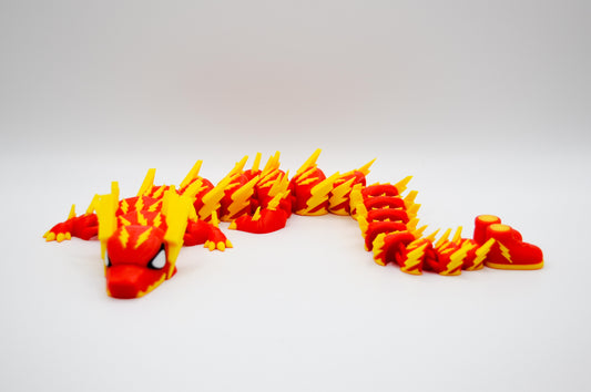 Red and yellow fire dragon articulated 3D printed figure